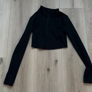 Gold hinge Black athletic half zip Crop Top